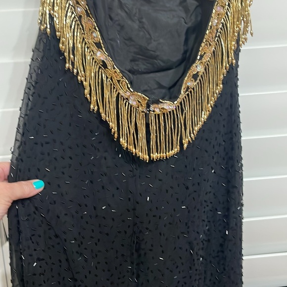 Landa size 10 100% Silk Black Gown accented with black and gold sequins. - Picture 6 of 8